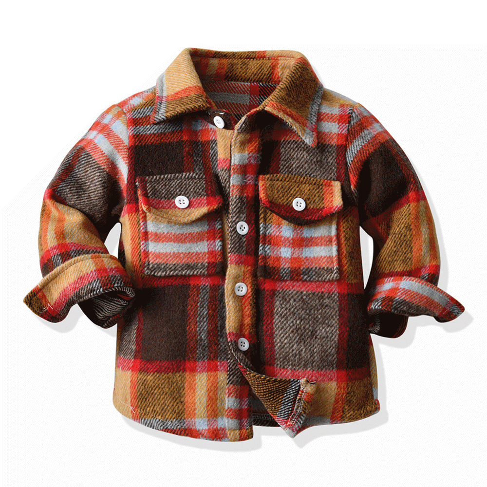 Japanese and korean style children's shirts - new export collection: kids' shirts, turn-down collar, boys' plaid long-sleeve flannel shirt