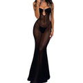 Amazon fashion sexy off-the-shoulder mesh dress  summer new transparent slimming look skirt