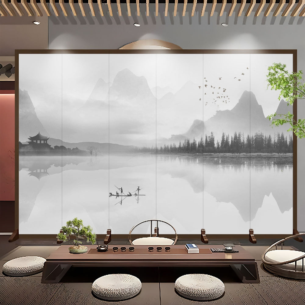 Screen partition landscape ink simple foldablemovable entrance facing the door living room baffle partition screen
