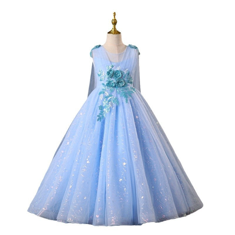Girls' evening gown - high-end long formal dress for little girls, perfect for banquets, piano recitals, and children's fashion shows. cross-border e-commerce style