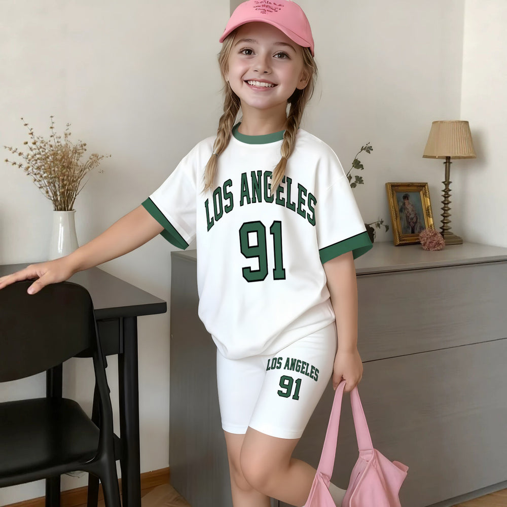 Wholesale girls' clothing: versatile t-shirt and shorts set - casual two-piece outfit, ready stock, direct supply