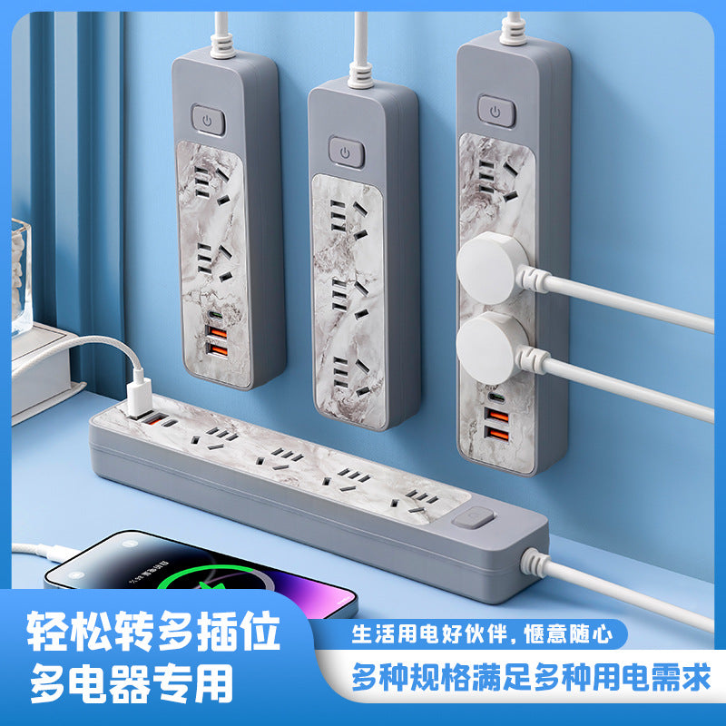 Custom pattern marble socket panel multi-outlet power strip with usb charging, 10a, corded, multiple outlets