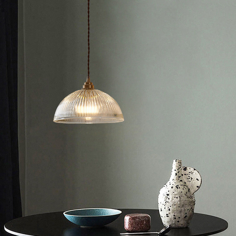 Zhongshan lamps, Nordic style restaurant bar balcony personalized minimalist single-head chandelier brass striped glass chandelier