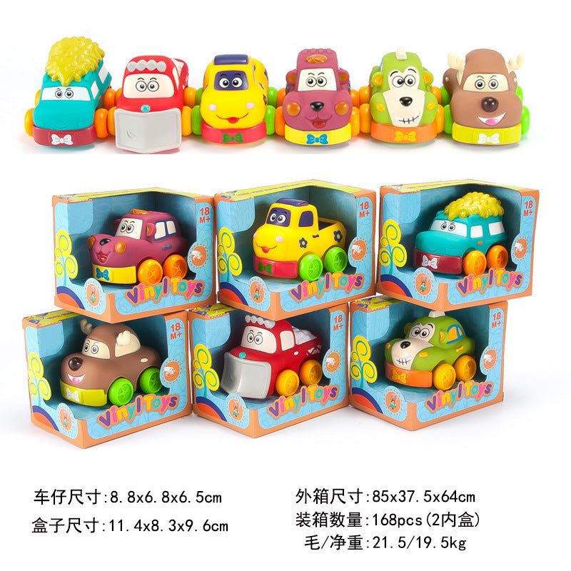 Cross-border export  cartoon toys soft glue animals children inertia car baby q cute car toy car