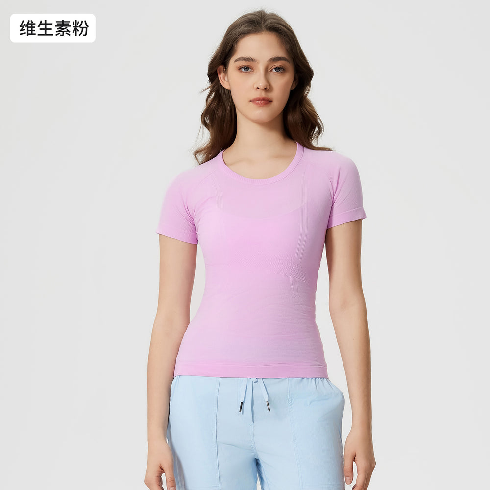 New women's short-sleeve crew neck activewear t-shirt - running, fitness, slim fit, breathable, shaping yoga top - s2067