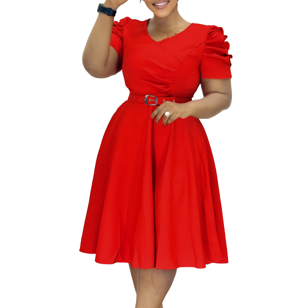 C8616  foreign trade women's fashion pleated elegant v-neck swing dress - cross-border african style dress