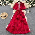 French heavy industry diamond-encrusted red elegantdress women's summerk-style waist slimming lookelegant thousand gold style long skirt