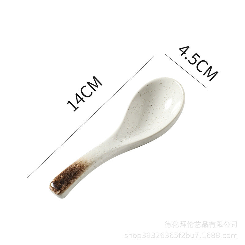 Japanese retro-style ceramic soup spoon - ideal for hotel kitchens, home use, and serving soups, porridge, or as a creative accent