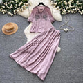 French chic embroidered blouse and high-waisted midi skirt two-piece set - women's summer commute style, slimming and elegant outfit