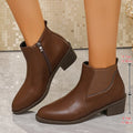 brown retro shoes women's fall and winter short boots british style boots thick heel chelsea boots women's thick heel nude boots