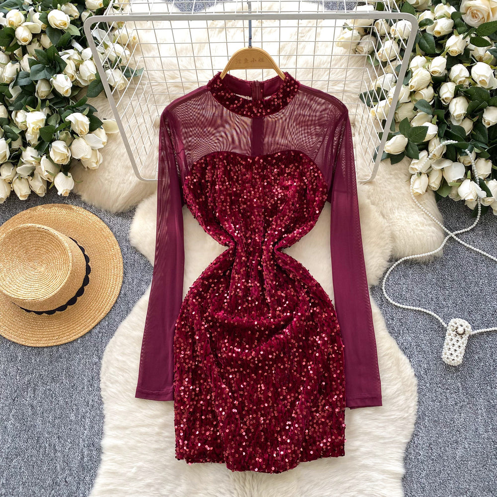 Accessible luxury diamond quiltedknittingdress women's elegant round neck silm short stretch wrap skirt sleeveless vest skirt