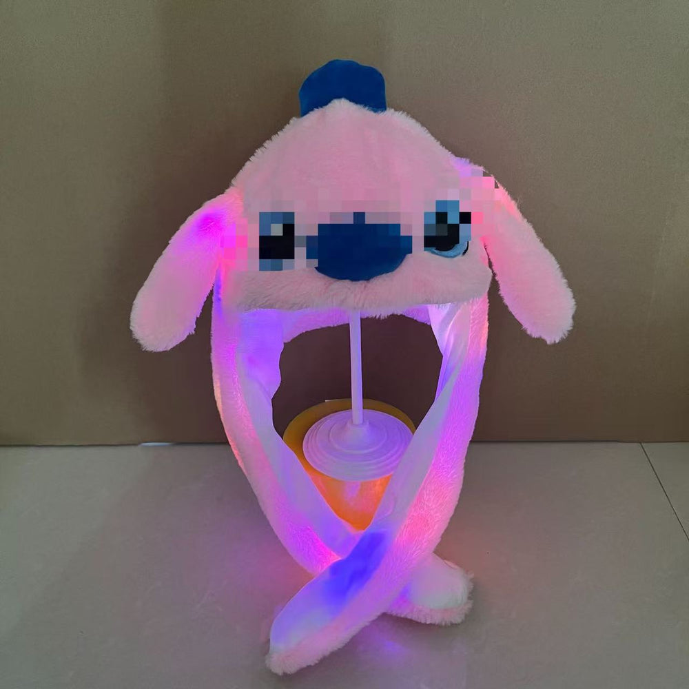 Tiktok viral cute plush bunny hat - squeeze the ears to make them move! light-up airbag beanie for warmth and cold protection