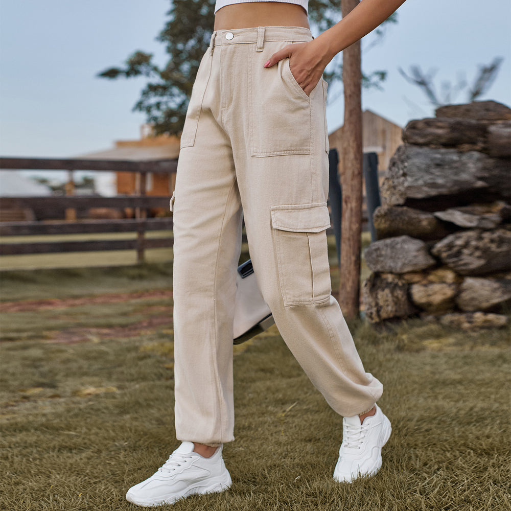 Fashion cross-border  new arrival denim semi-elastic design stylisheasiest for matchworkwear pants  women's trendy