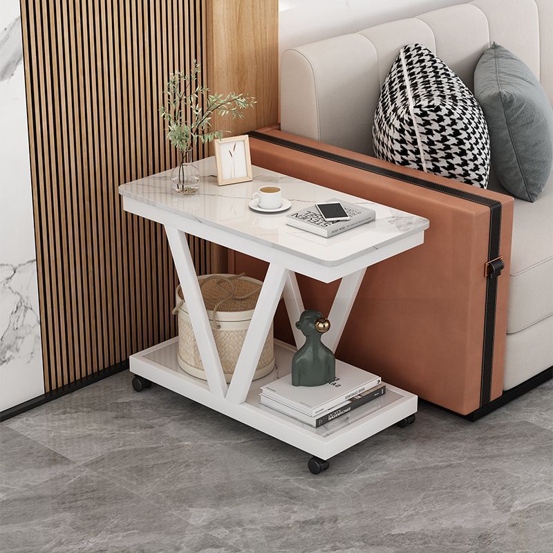 Nordic sofa side side side cabinet rock slab small coffee table with wheels side table double layer mobile small table corner bedside table