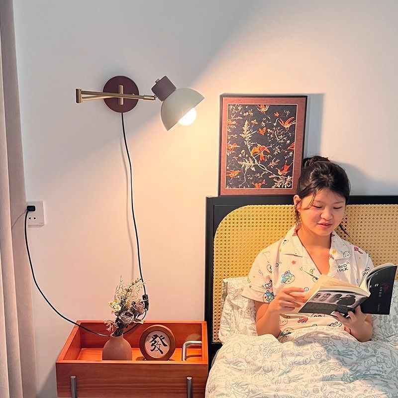 Bedside wall lamp hanging wall lamp creative casual study learning foldable telescopic rotate rocker arm lamp
