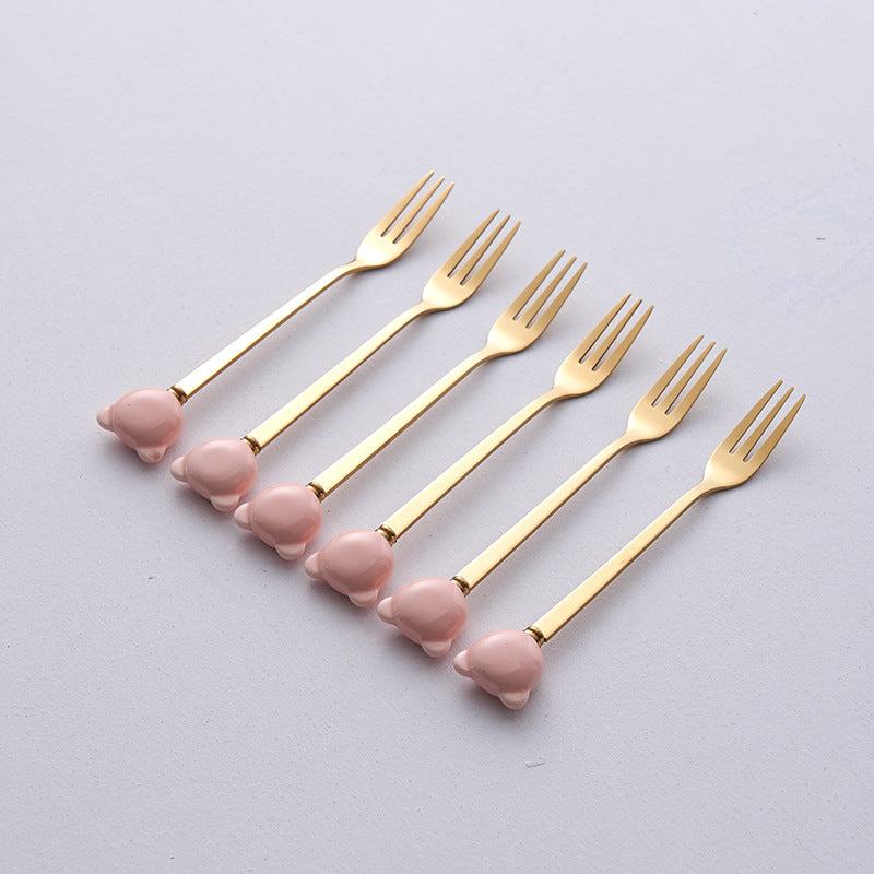 Bear fruit fork suit high-looking electroplated ceramic storage jar stainless steel fork spoon combination fruit pick jar wholesale
