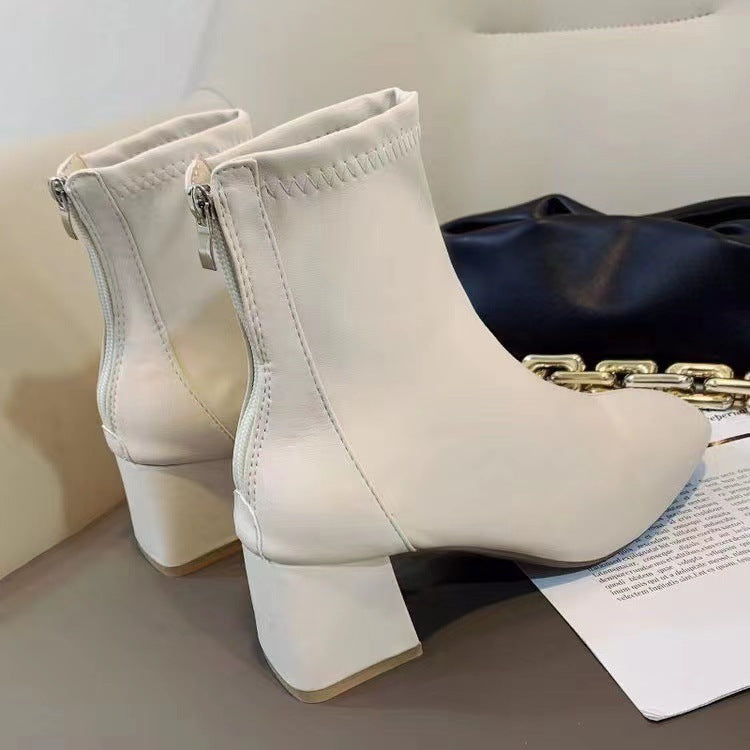 Martin boots women's 2021 new women's boots winter fashion square toe back zipper short boots women's thick heel mid heel boots women
