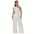 C7736 cross-border    new women's casual solid color one-shoulder top and pants two-piece set