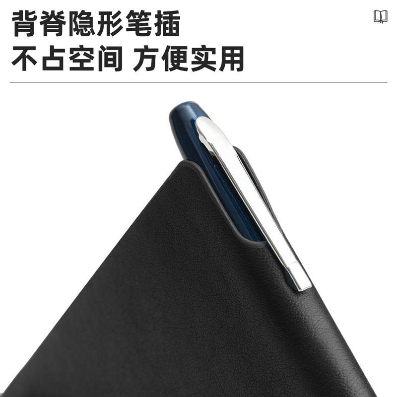 Deli 22215 leather book PU material 25K business notepad with pen insert oblique strap notebook wholesale