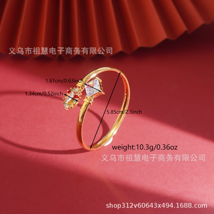 Middle eastern women's sparkling clear elegant round zircon bangle couple engagement wedding jewelry fashion accessories