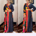 Amazon  printingv neckdress cross-border export african plus sizelong sleeves chiffon skirt with belt