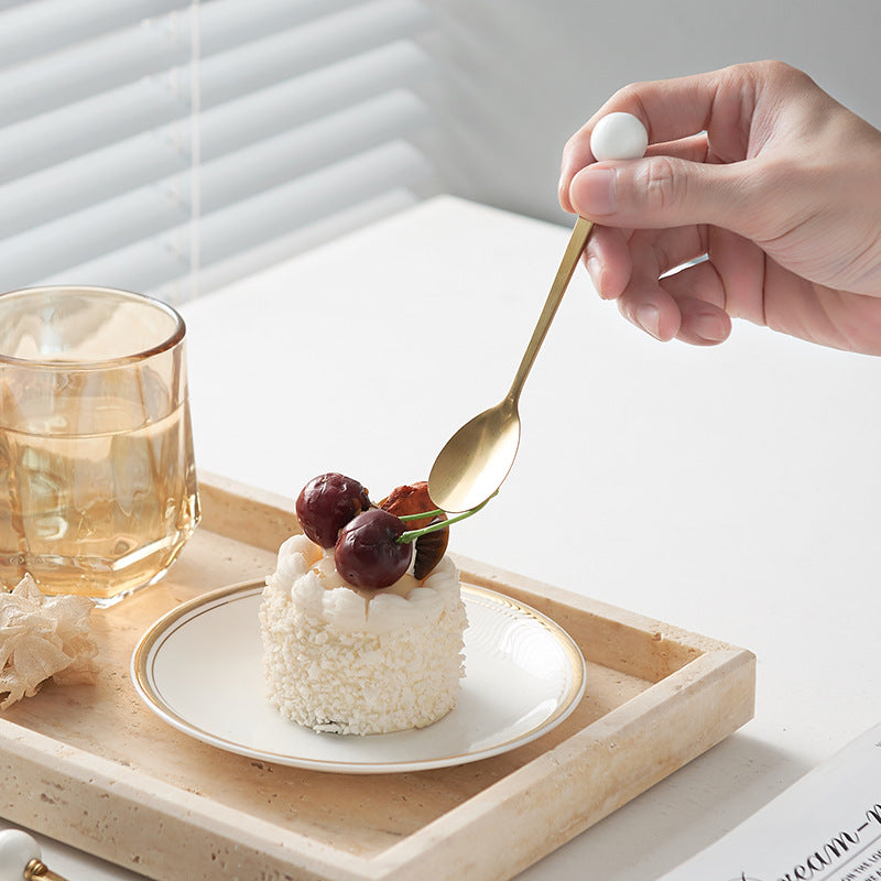 Simple macaron glazed ceramic handle fruit fork creative stainless steel fork spoon high-value home dessert spoon