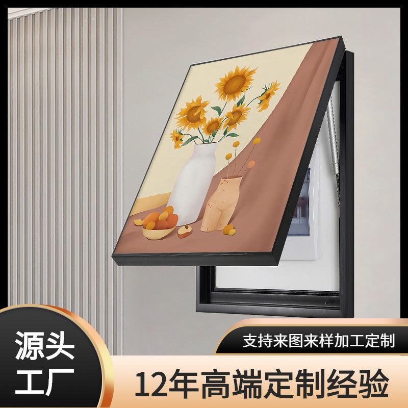 Nordic restaurant meter box decorative painting dining table wall vertical distribution box blocking painting living room aisle vertical painting