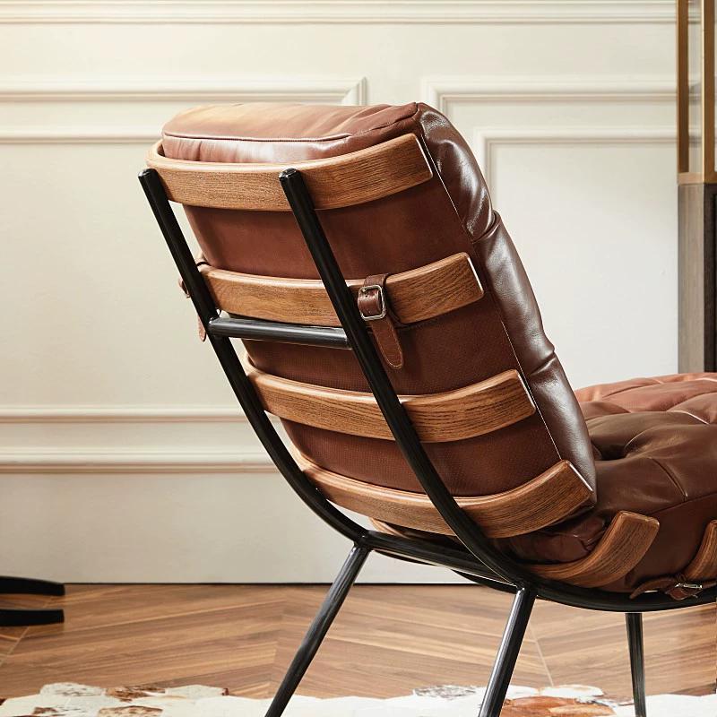 Scandinavian balcony casual genuine leather sofa chair living room for home casual chair urban retro single sofa lazy sofa