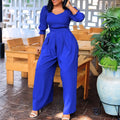 D448  independent station european and american women's clothing winter long sleeves pure color loose wide leg straight large size african jumpsuit