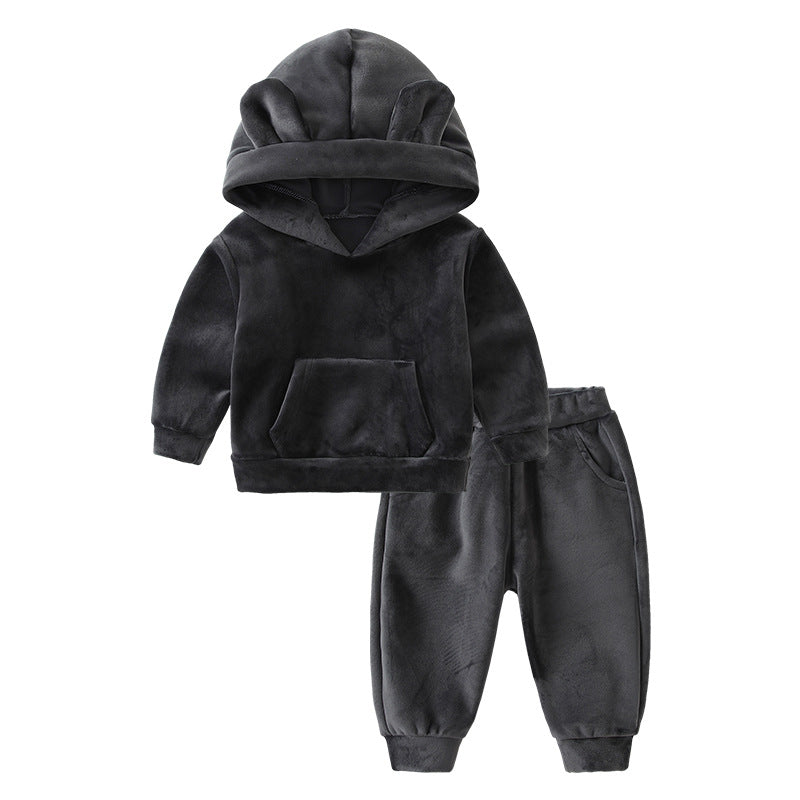 Kids' clothing  two-piece set: hooded sweatshirt & thermal underwear for boys & girls (toddler to mid-sized children) - trendy ins style