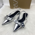 Za's 2025 new women's shoes: low heel, elegant, socialite style, closed-toe, low-cut pumps with back strap