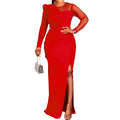 Amazon independent station mesh stitching pure colorfashionplus sizefashion slit dress cross-border long skirt dress