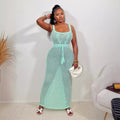 Amazon hot seller:  summer new women's tie-up mesh tank top & bodycon knit beach maxi dress