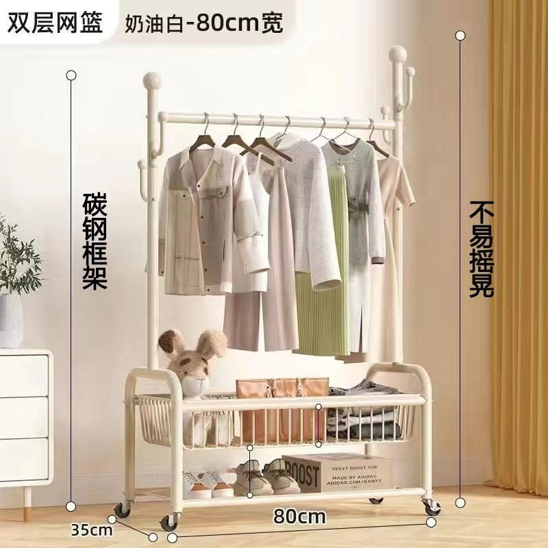 Scandinavian simple clothes drying rack indoor bedroom thickenedmovable floor-standing clothes rack clothes rack floor-standing