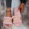 Women's fuzzy slippers - new autumn/winter fashion, letter print thong slippers, home indoor plush wooden floor slippers, warm cotton slippers, plus size available