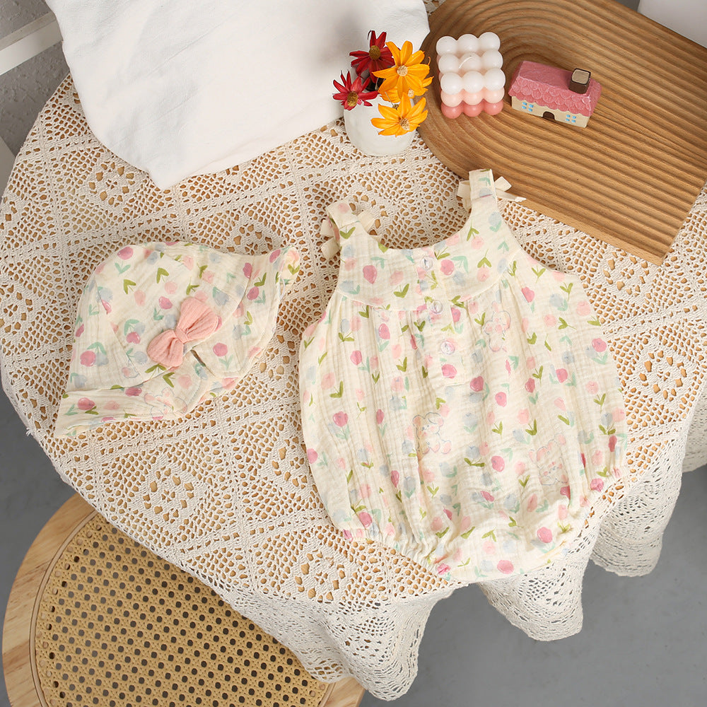 Baby clothes summer clothes newborn baby girl one-piece full moon 100 days ha shirt suspender ha shirt romper thin summer