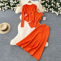 Xiaoxiangfeng wear women's three-piece set easiest for match sleeveless vest metal buckle silmlong sleevesknittingcardigan skirt