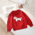 Kidssweater horse year ben ming nian red knitting shirt  fall and winter new arrivalchildren's clothing festive new year's greetings