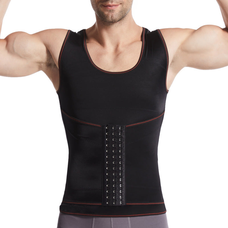European and american plus size workout sweat suit, fitness compression tank top, tummy control, beer belly concealer, men's abdominal trainer vest, men's waist trainer