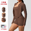 new nude feel tank top outdoor casual compression fitness set with pocket shorts and yoga outfit - 3 piece sports set