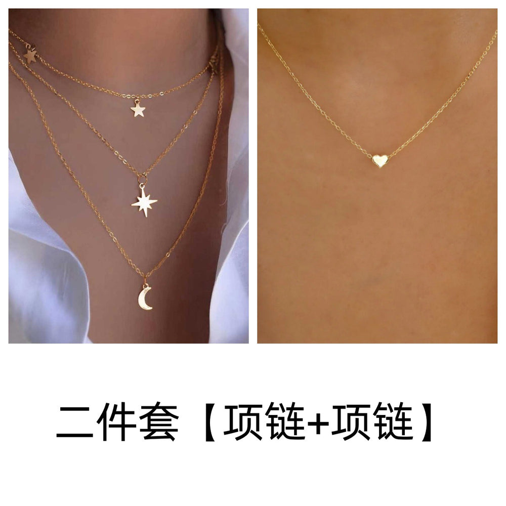 Stackable necklace heart pendant clavicle chain personalized star moon necklace multi-layer design everyday casual necklace for women