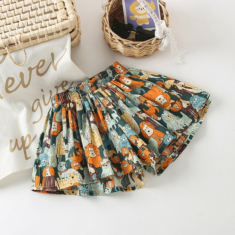 Girls' skirt shorts, kids' shorts, 100% cotton,  summer collection, floral print hot pants, lightweight & versatile, tulip skort, new skort