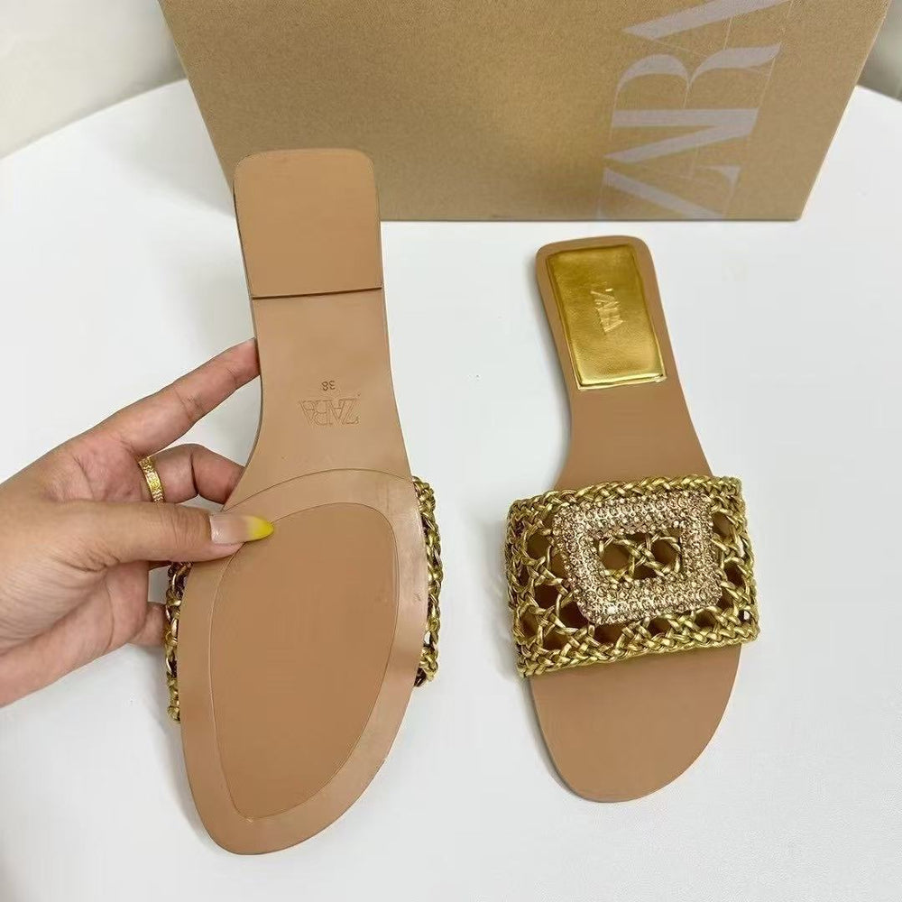 2025 summer new arrival: women's round-toe high heel espadrille sandals - openwork knit, apricot color - wholesale