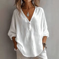 european and american bohemia breathable shirt with deep v half placket and one capsules button pleated fabric loose shoulder long sleeves