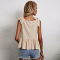new arrival cross-border fashion women's looseeasiest for match t-shirt u-neck strappy cotton and linen straight-leg camisole tops