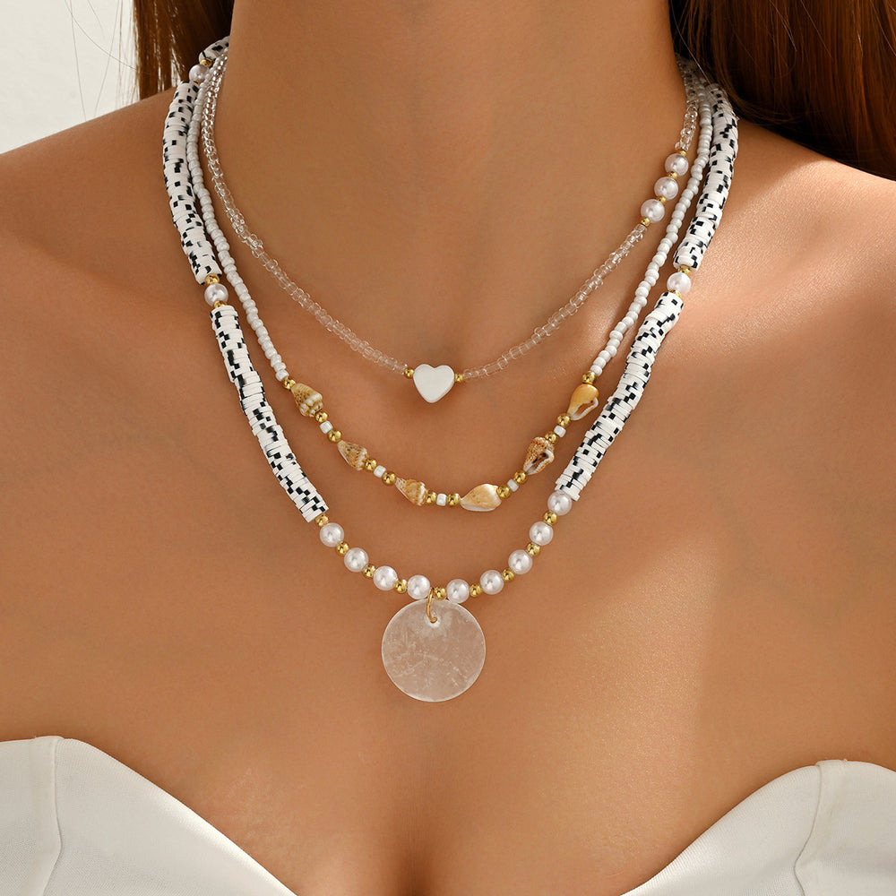 Wholesale seashell beaded necklaces - european & american style, cross-border e-commerce, sweater accessories for women, layered necklaces, unique heart & pearl clavicle chains