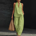 spring/summer hot seller: french chic halter v-neck open-back top & cool, comfortable, slimming wide-leg pant set