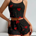 Tumu cross-border  hot-selling home clothes heart printing pajamas suitexport hot-selling suspender shorts two-piece set