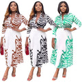 European and american cross-border women's casual pleated skirt,  summer new zebra print long-sleeved shirt printed two-piece set
