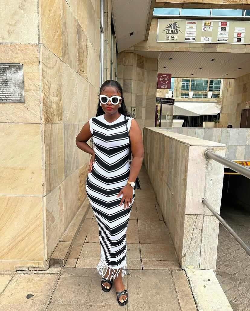 tight stripes tassel sweater skirt women's summer sleeveless hip skirt silmslimming lookknittingdress